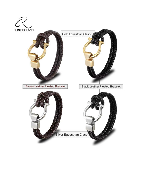 Elegant Equestrian designed clasp with braided Premium Leather Bracelet