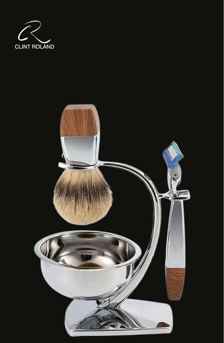 Set de regalo de maquinilla de afeitar FUSION moderna, cuadrada, de madera y cromo