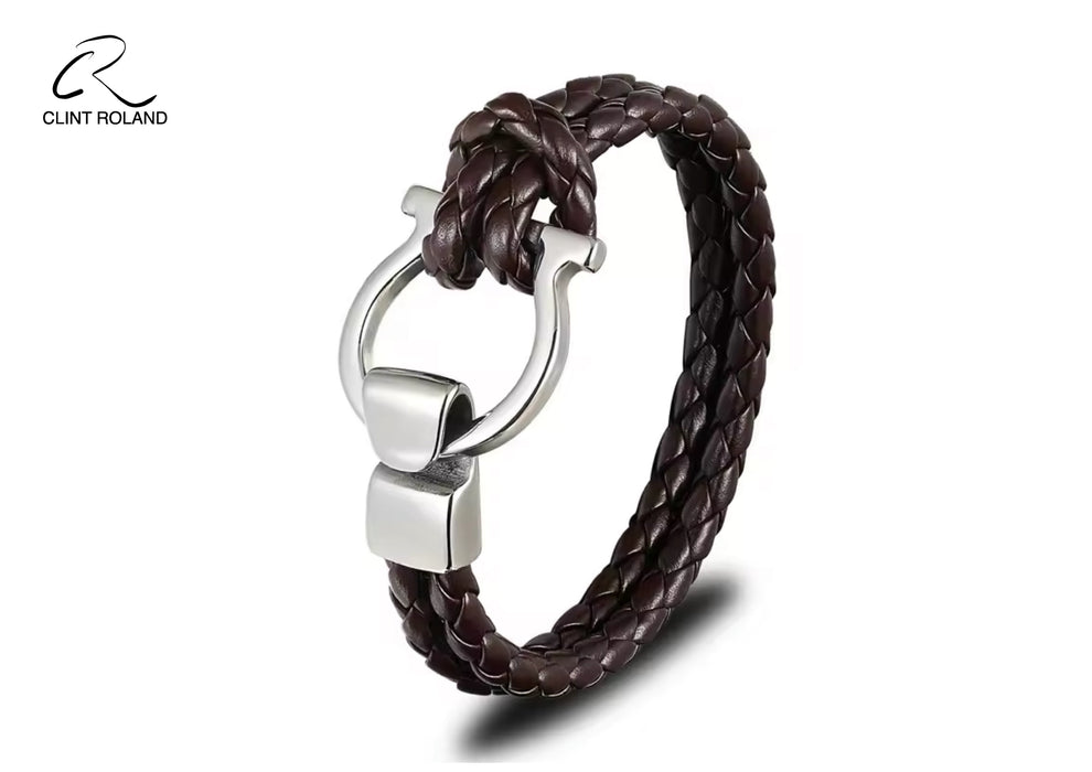 Elegant Equestrian designed clasp with braided Premium Leather Bracelet