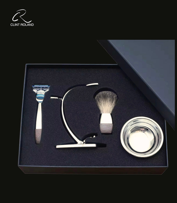 Coffret cadeau de rasoirs FUSION modernes en bois et chrome