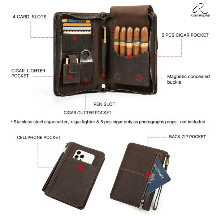 Portable Leather Cigar Case