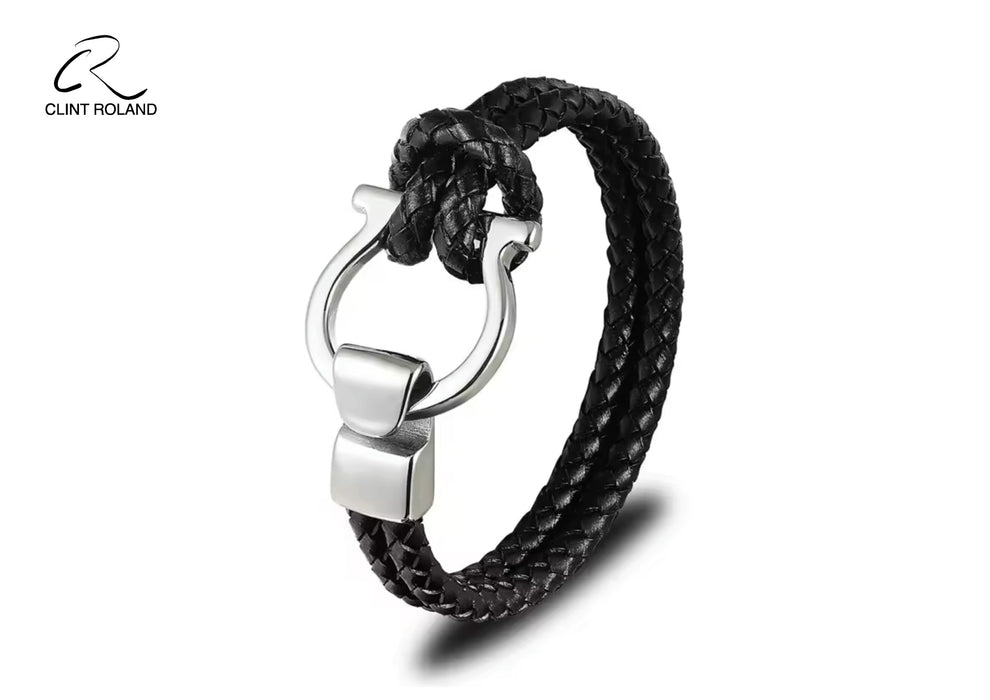 Elegant Equestrian designed clasp with braided Premium Leather Bracelet