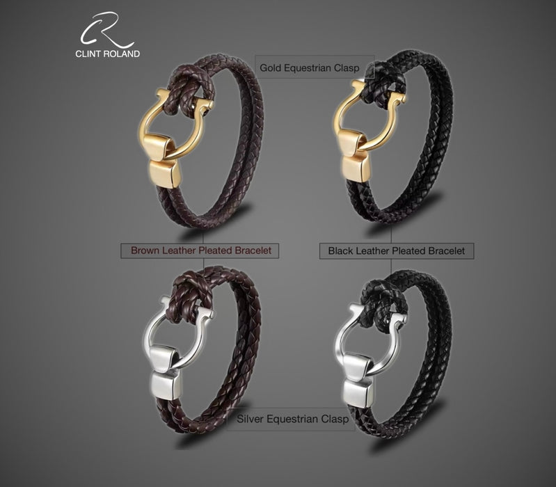 Elegant Equestrian designed clasp with braided Premium Leather Bracelet