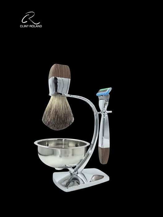 Coffret cadeau de rasoirs FUSION modernes en bois et chrome