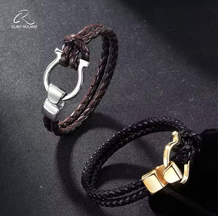 Elegant Equestrian designed clasp with braided Premium Leather Bracelet
