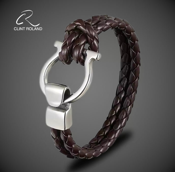 Elegant Equestrian designed clasp with braided Premium Leather Bracelet